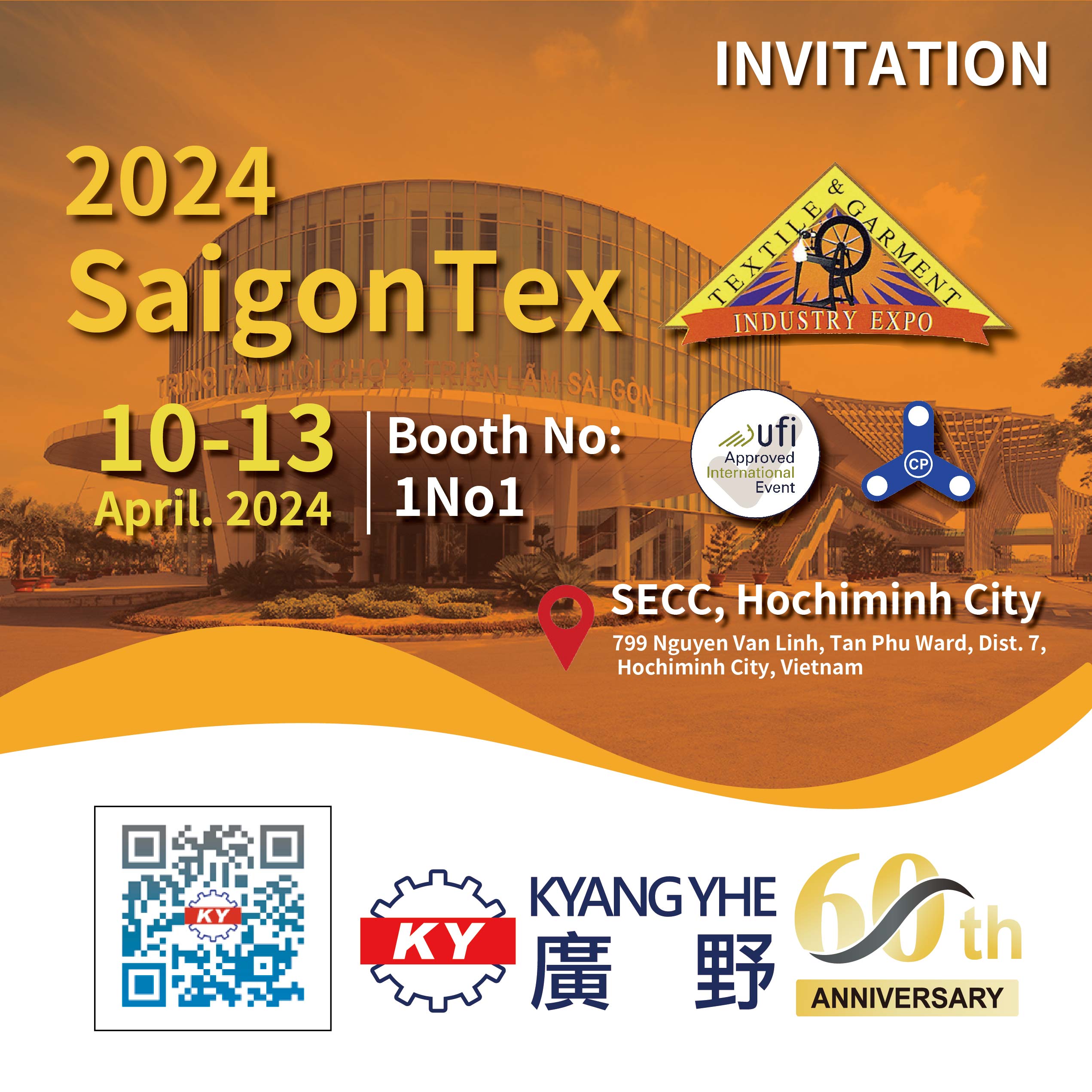 Kyang Yhe irá participar na Expo de Indústria Têxtil e de Vestuário de Saigon no Vietnã em 2024